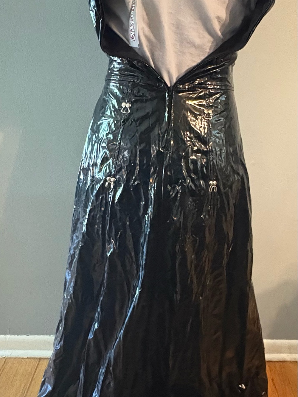 RARE NWT 90s Y2K Lip Service Full Length Black PVC Faux Leather Sleeveless Dress - Picture 8 of 14